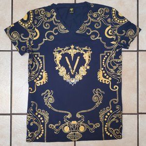 Hip Hop Cadeucus Blue Gold Night Club Short Sleeve Cherub Tee Angel T Shirt